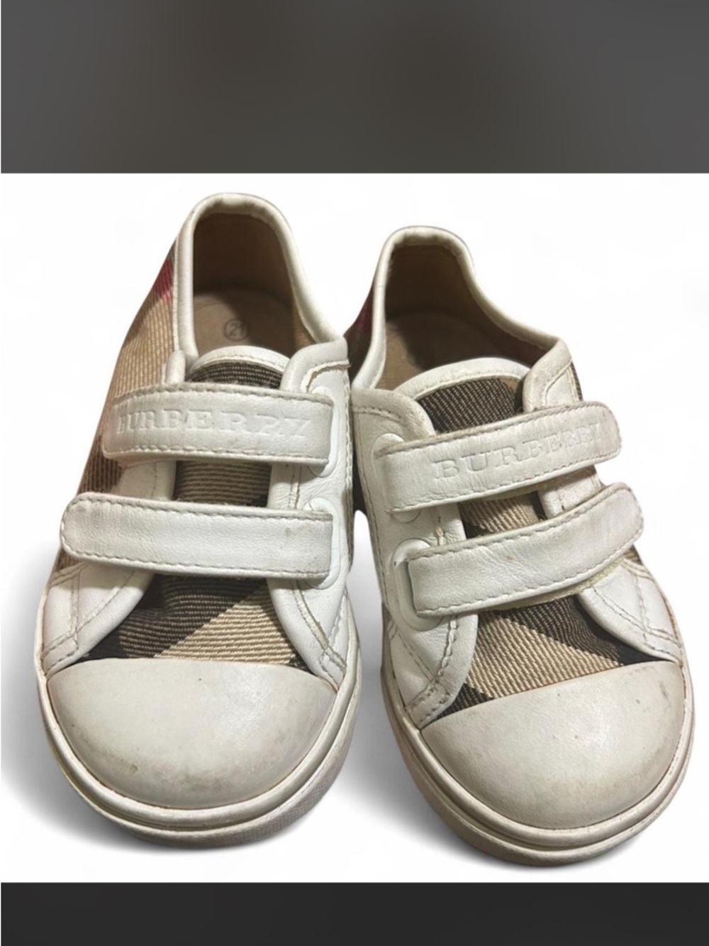 Burberry Kids White & Beige Check Velcro Sneakers